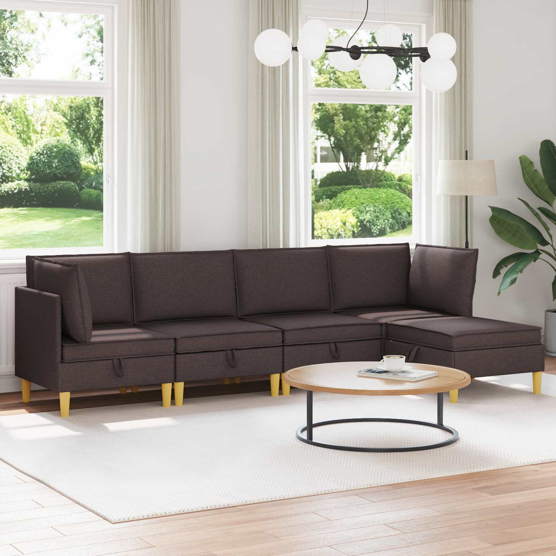 vidaXL Juego de sofá modular con almacenamiento 5 uds. Marrón Oscuro