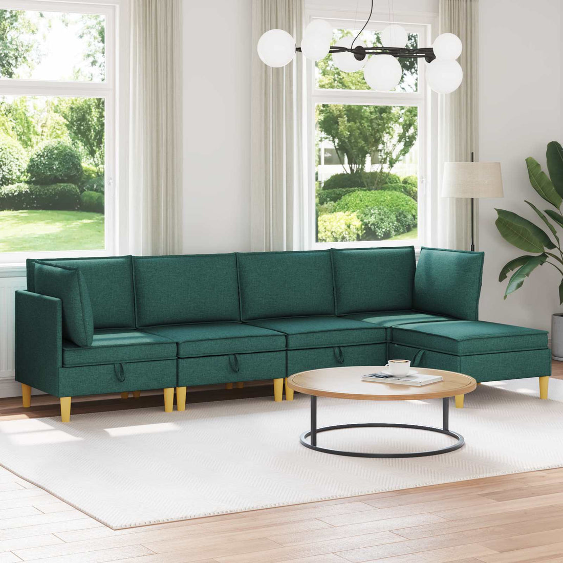 vidaXL Juego de sofá modular con almacenamiento 5 uds. Verde oscuro