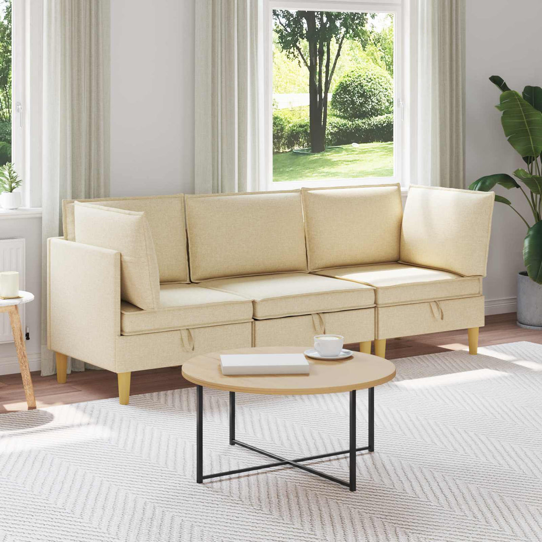 vidaXL Juego de sofá modular con almacenamiento 3 uds. Crema Tela