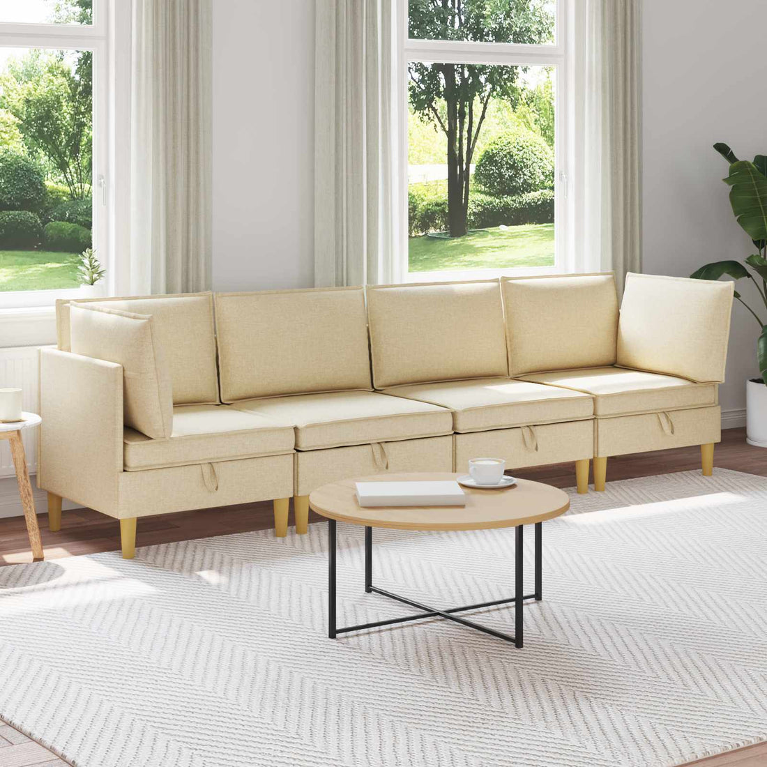 vidaXL Juego de sofá modular con almacenamiento 4 uds. Crema Tela