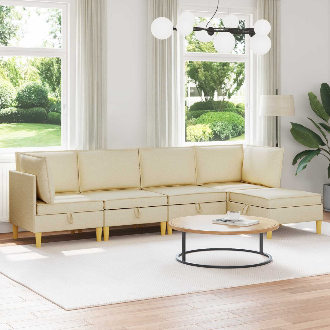 vidaXL Juego de sofá modular con almacenamiento 5 uds. Crema Tela