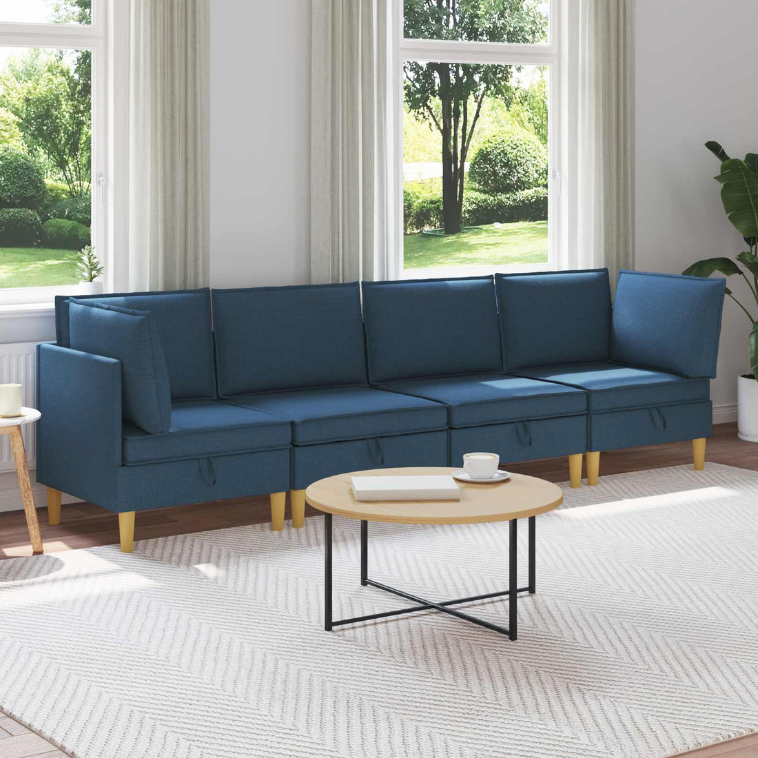 vidaXL Juego de sofá modular con almacenamiento 4 uds. Azul Tela