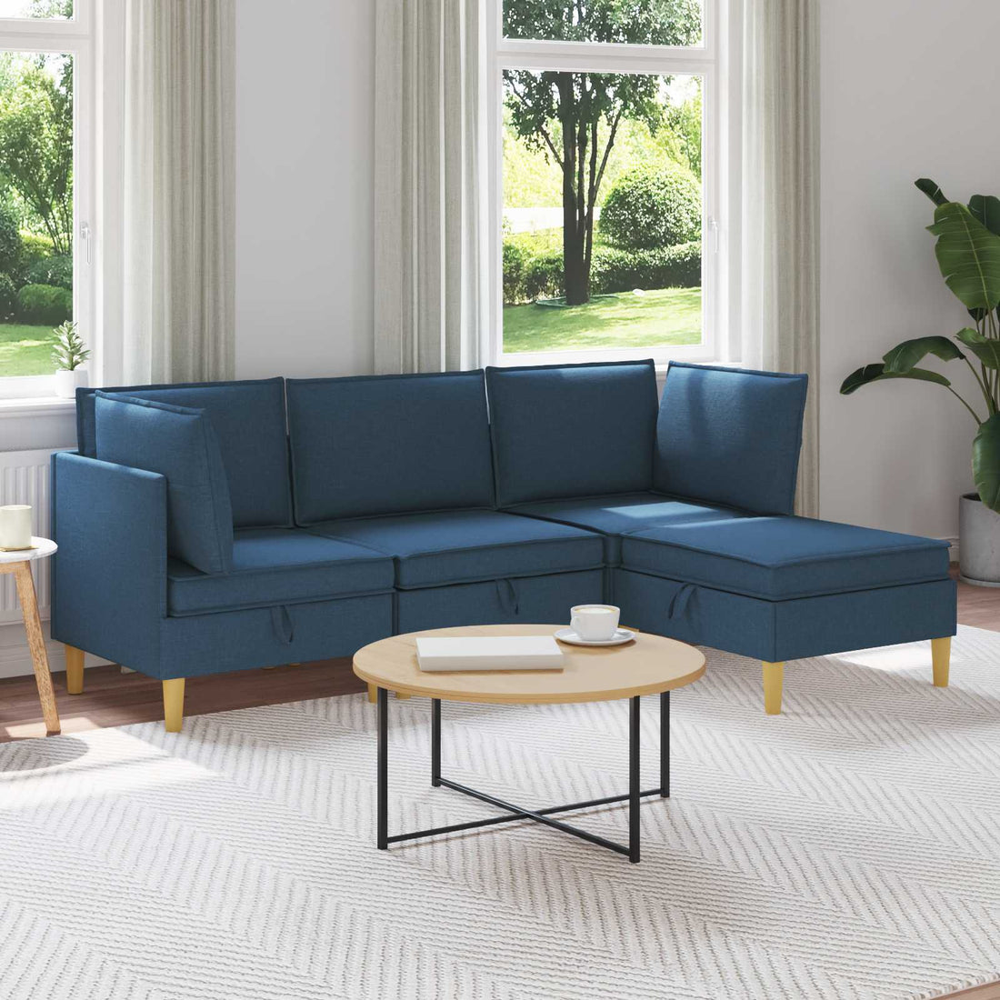 vidaXL Juego de sofá modular con almacenamiento 4 uds. Azul Tela