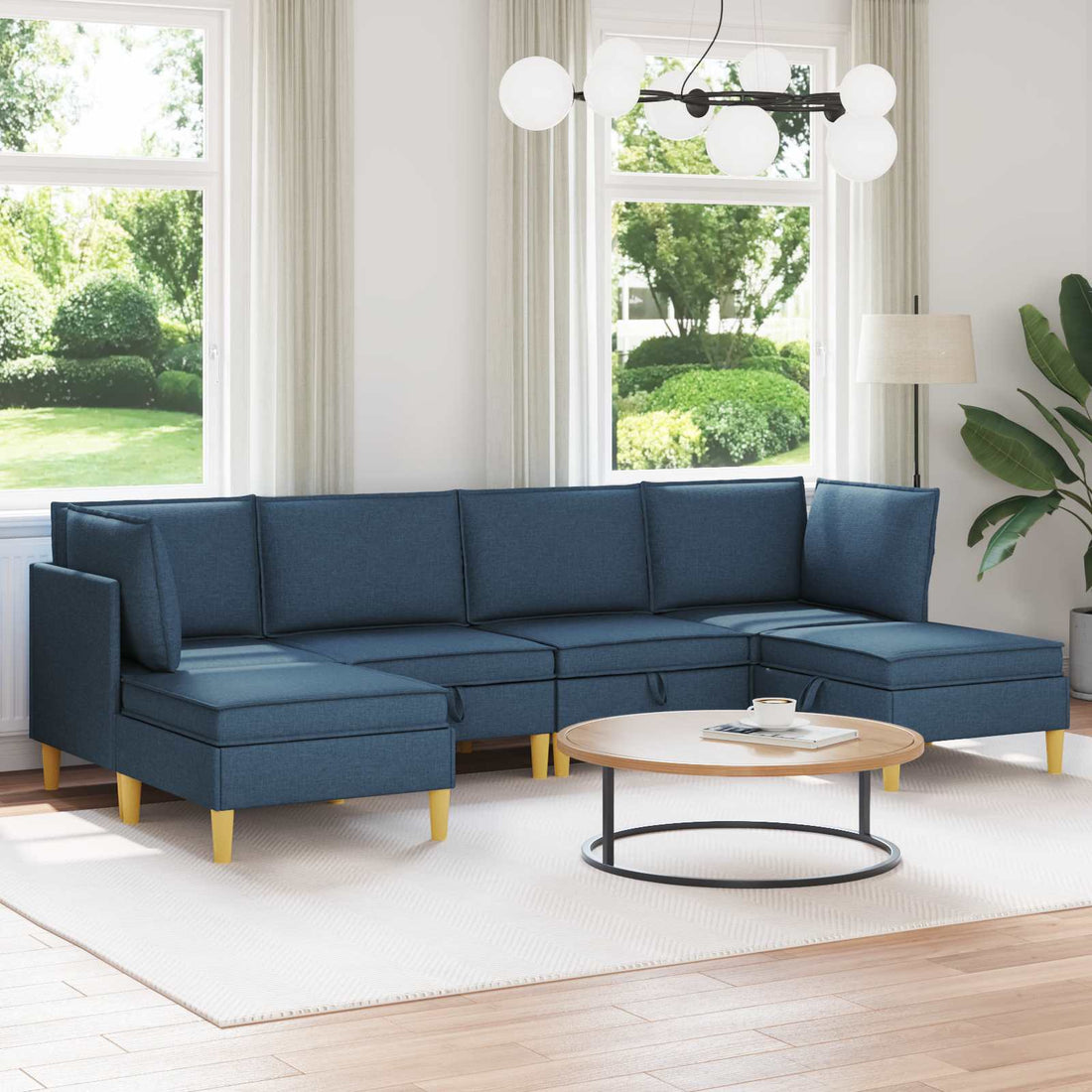 vidaXL Juego de sofá modular con almacenamiento 6 uds. Azul Tela