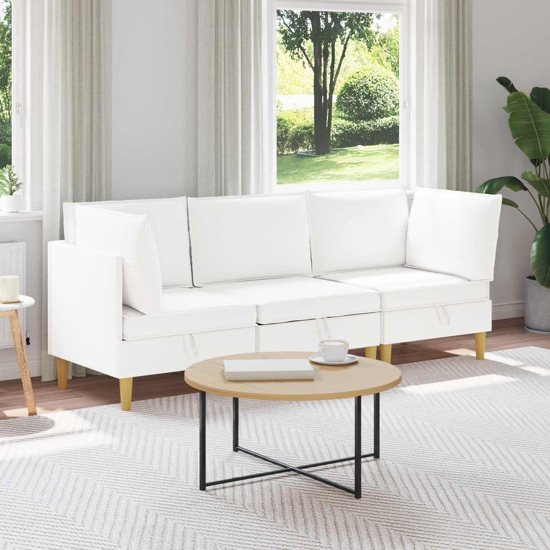 vidaXL Juego de sofá modular con almacenamiento 3 uds. Blanco Tela