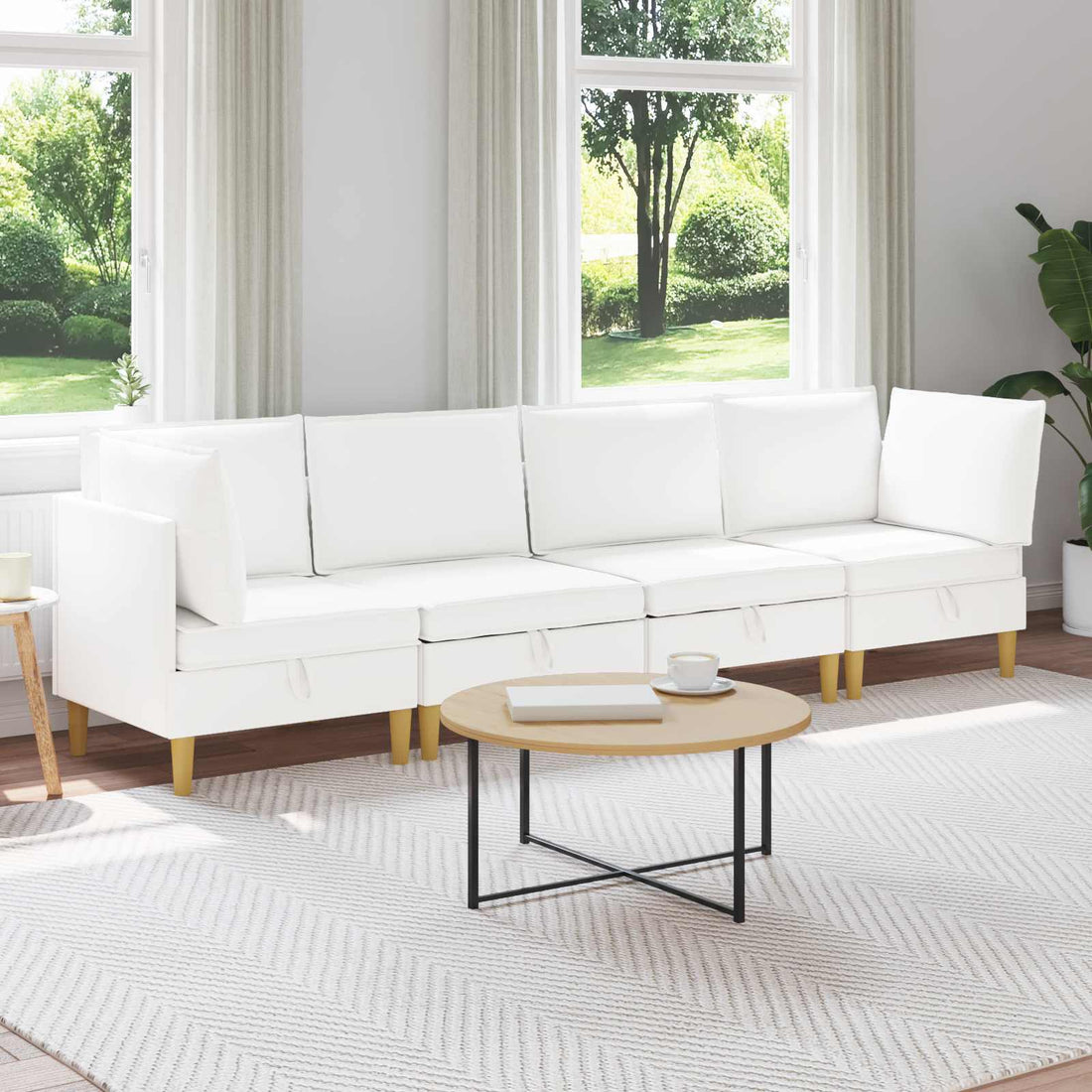 vidaXL Juego de sofá modular con almacenamiento 4 uds. Blanco Tela