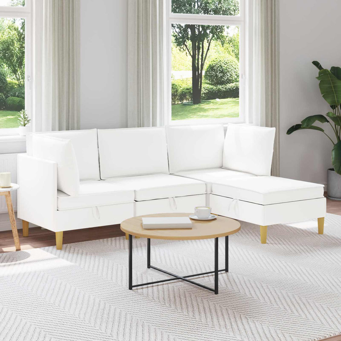 vidaXL Juego de sofá modular con almacenamiento 4 uds. Blanco Tela