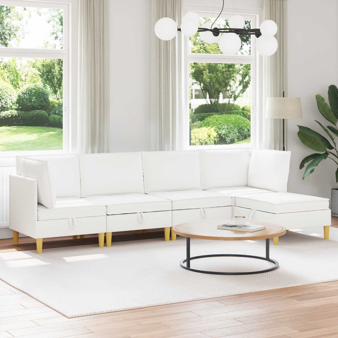 vidaXL Juego de sofá modular con almacenamiento 5 uds. Blanco Tela
