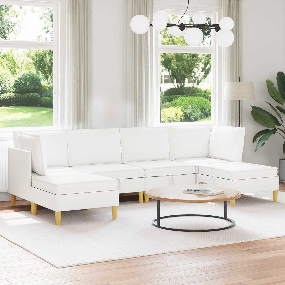 vidaXL Juego de sofá modular con almacenamiento 6 uds. Blanco Tela