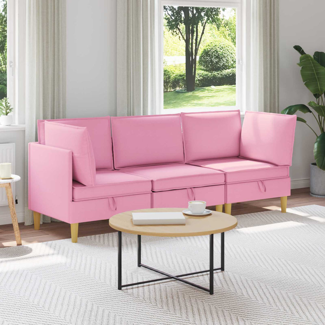 vidaXL Juego de sofá modular con almacenamiento 3 uds. Rosa Tela