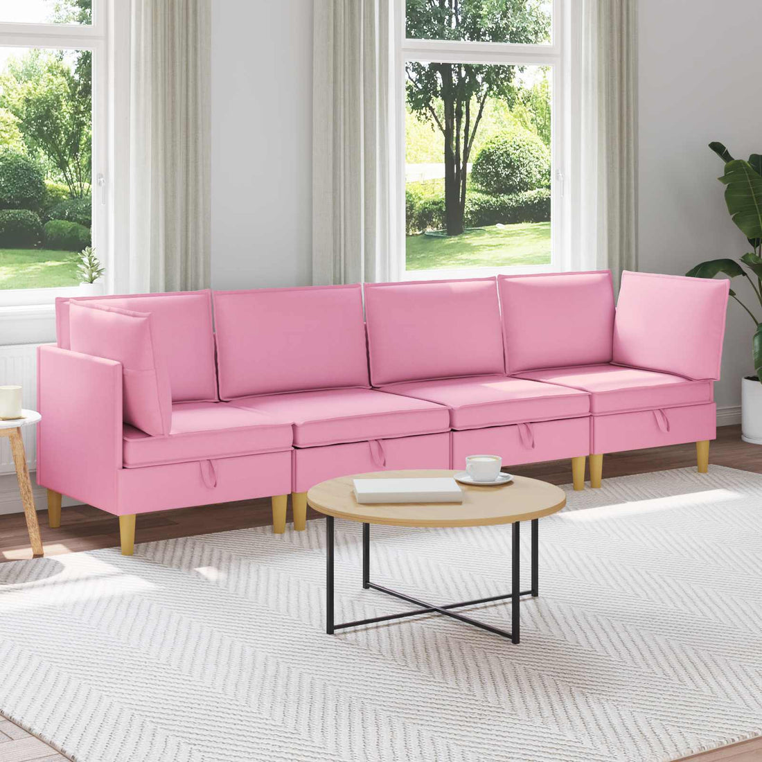 vidaXL Juego de sofá modular con almacenamiento 4 uds. Rosa Tela