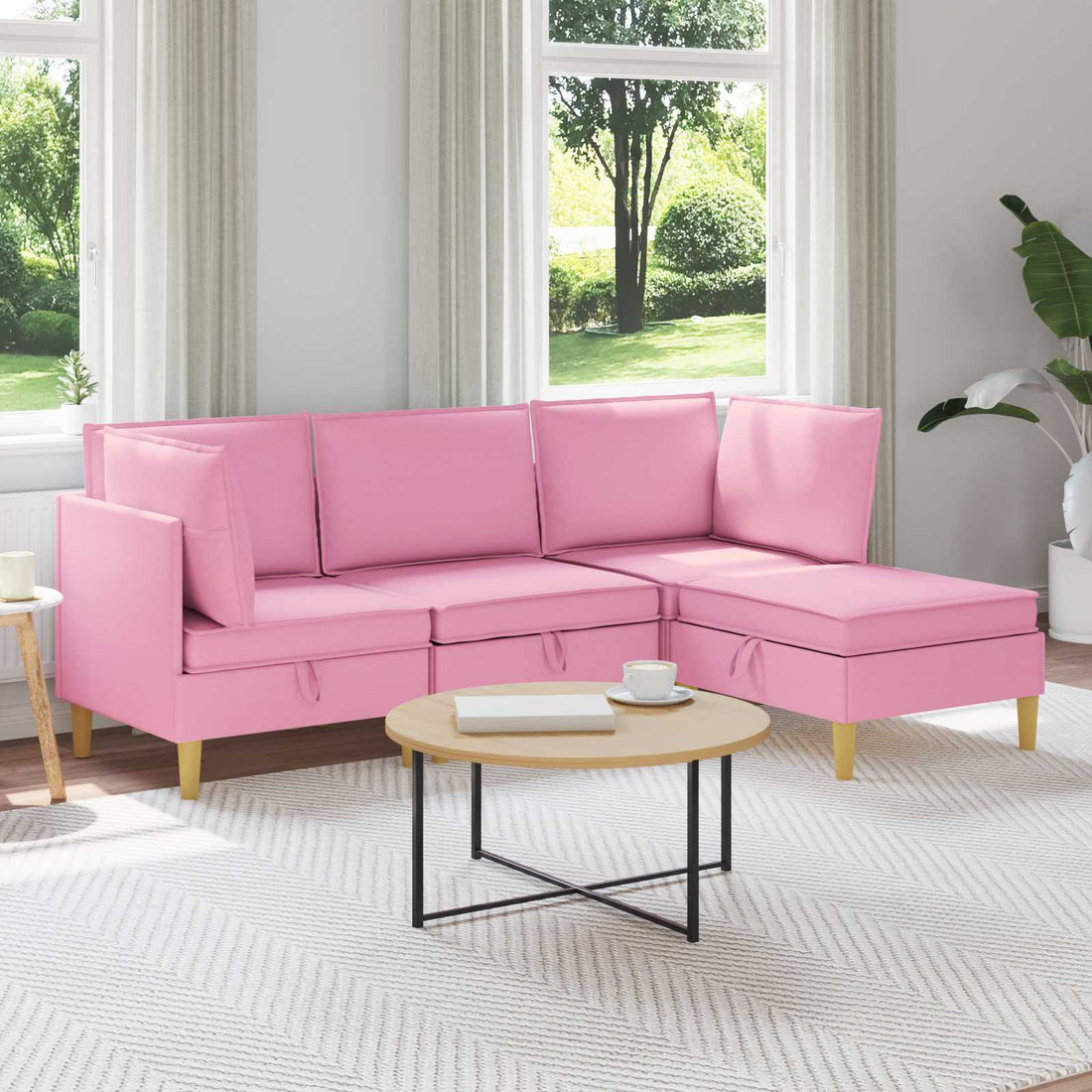 vidaXL Juego de sofá modular con almacenamiento 4 uds. Rosa Tela