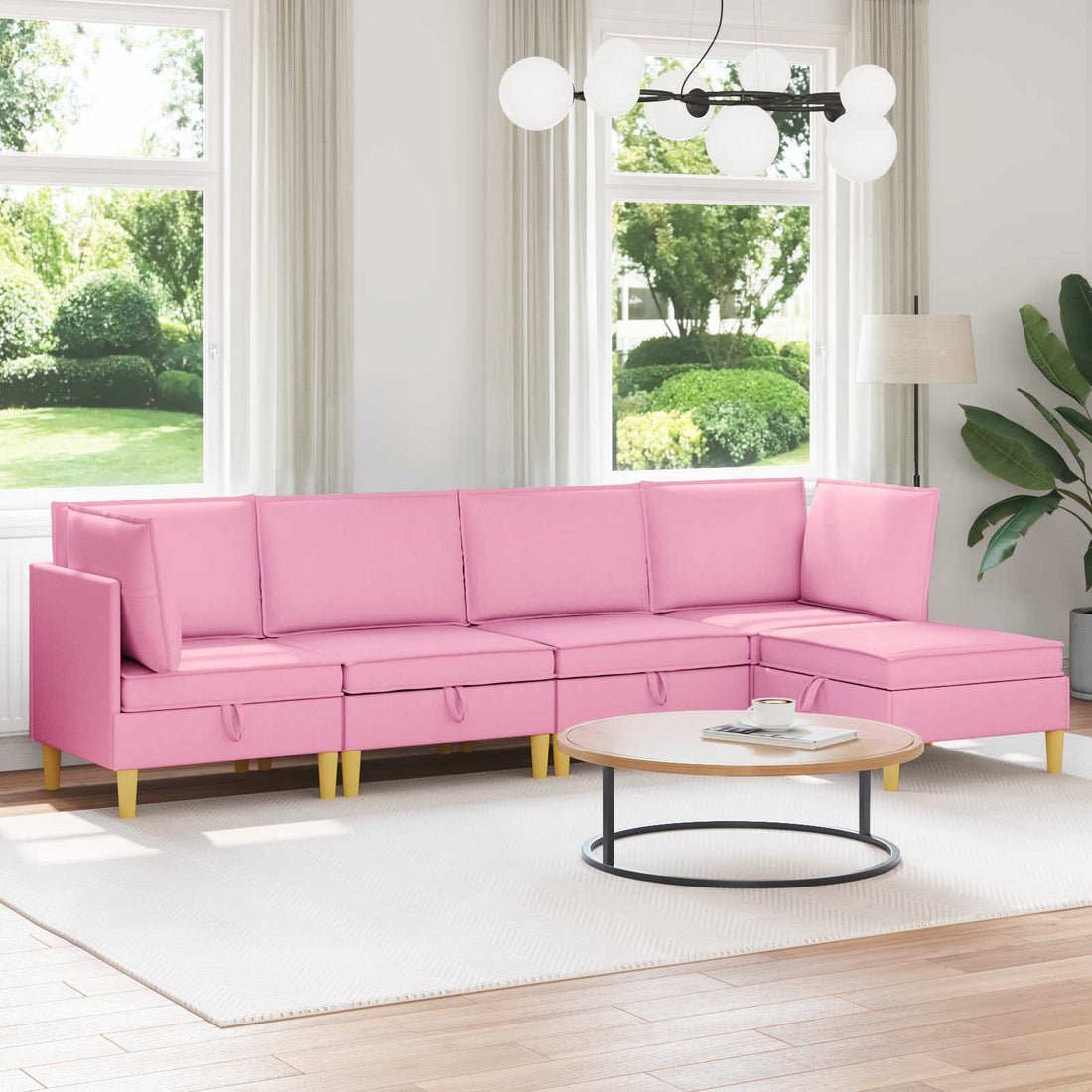 vidaXL Juego de sofá modular con almacenamiento 5 uds. Rosa Tela