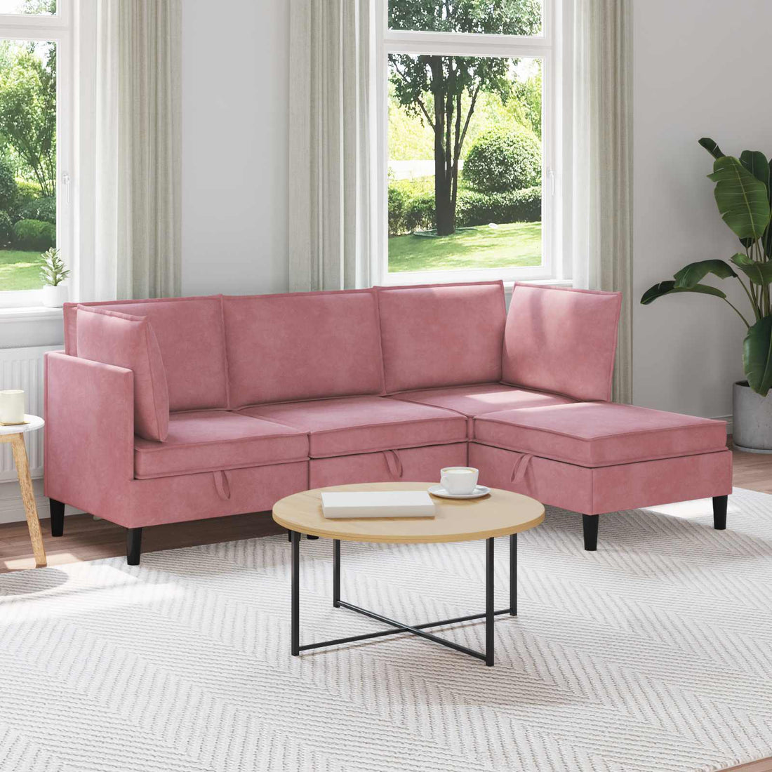 vidaXL Juego de muebles de salón 4 uds. Rosa Terciopelo