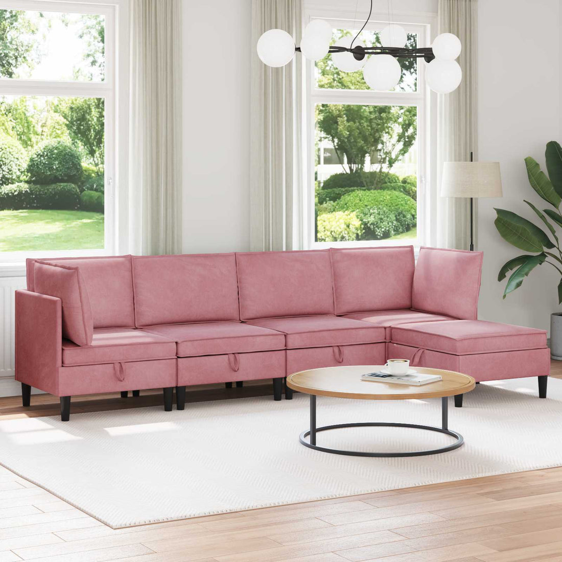 vidaXL Juego de muebles de salón 5 uds. Rosa Terciopelo
