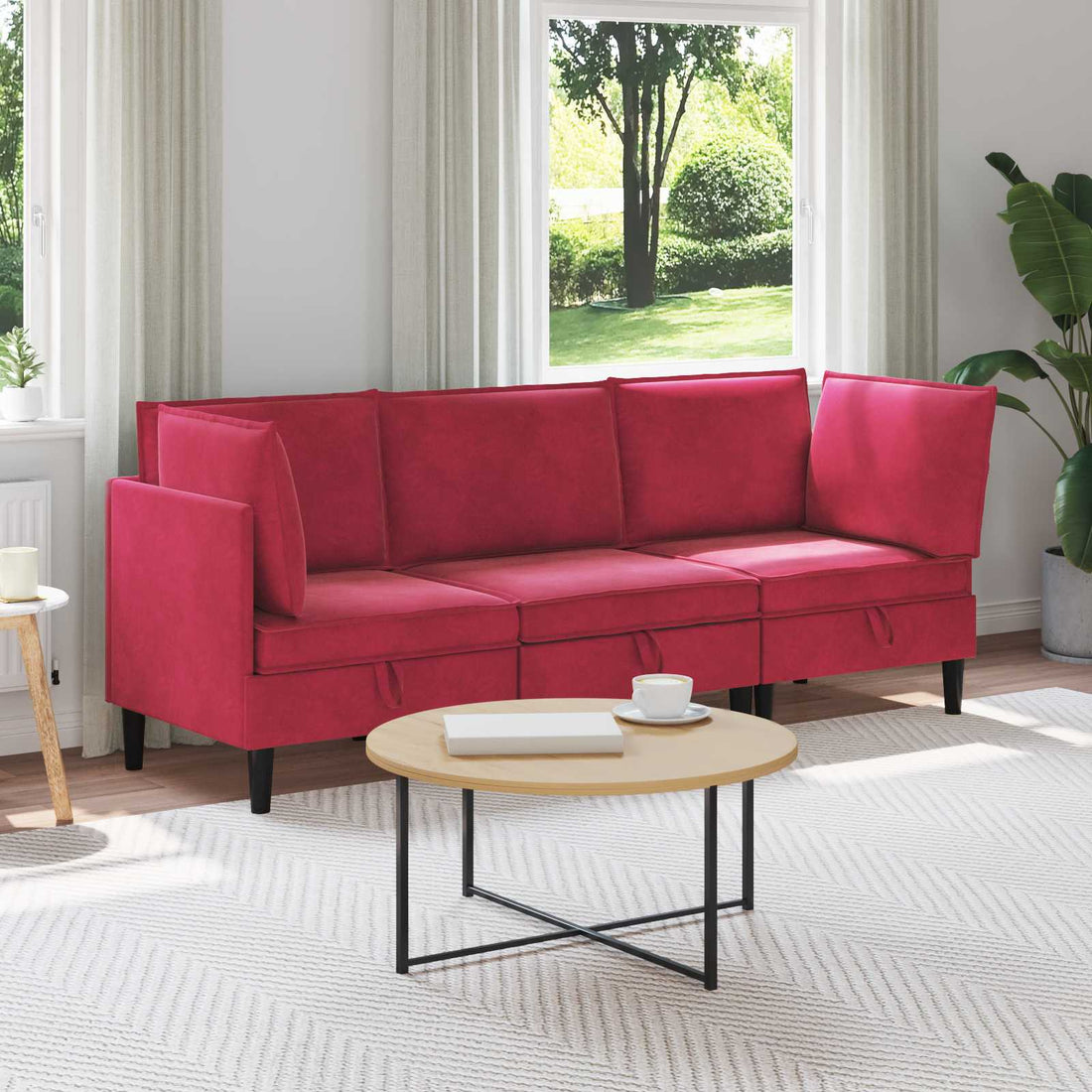 vidaXL Juego de muebles de salón 3 uds. Rojo vino Terciopelo
