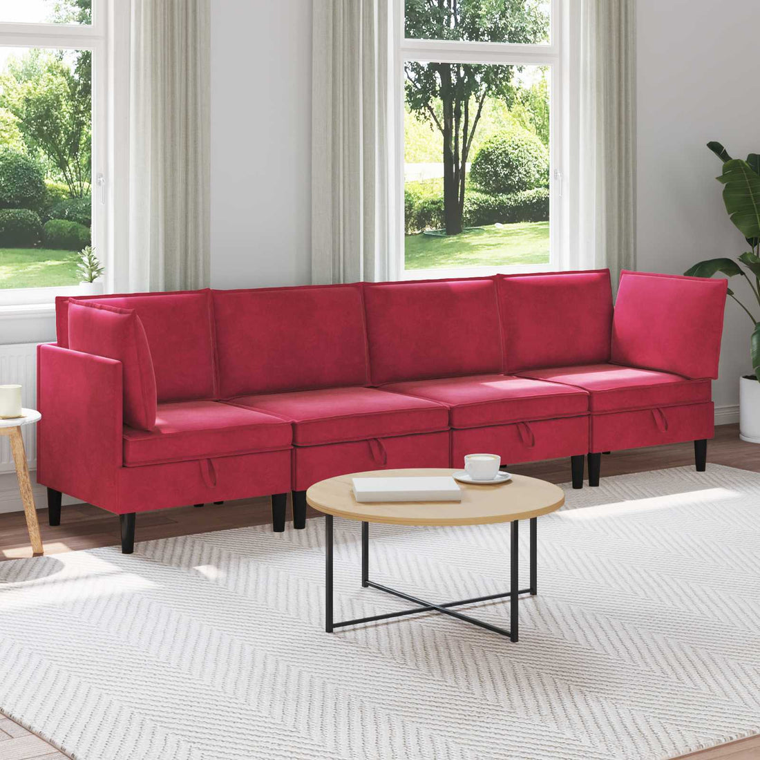 vidaXL Juego de muebles de salón 4 uds. Rojo vino Terciopelo