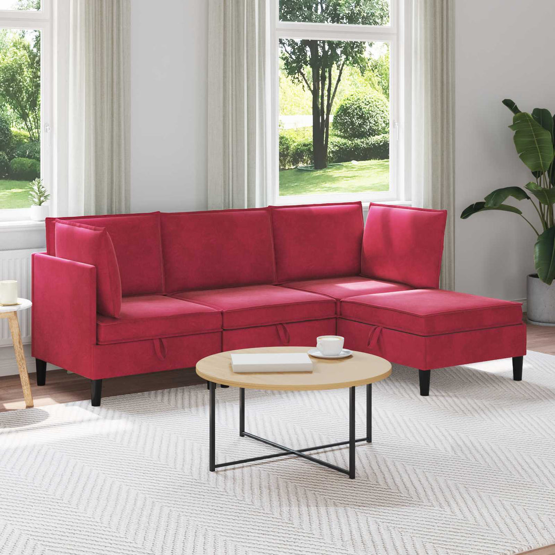 vidaXL Juego de muebles de salón 4 uds. Rojo vino Terciopelo