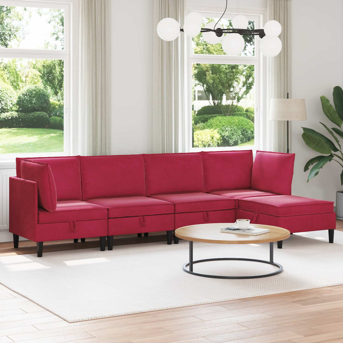 vidaXL Juego de muebles de salón 5 uds. Rojo vino Terciopelo