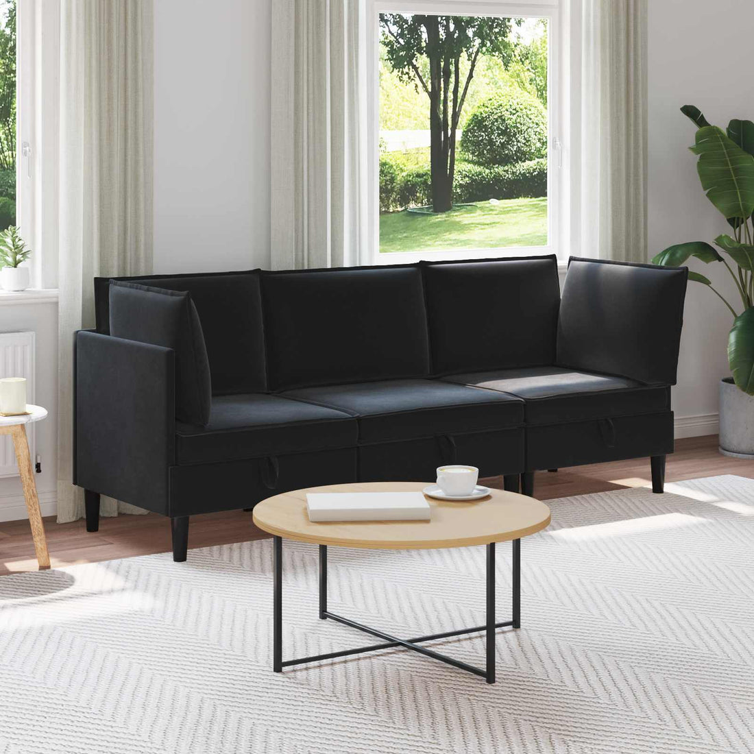 vidaXL Juego de muebles de salón 3 uds. Negro Terciopelo