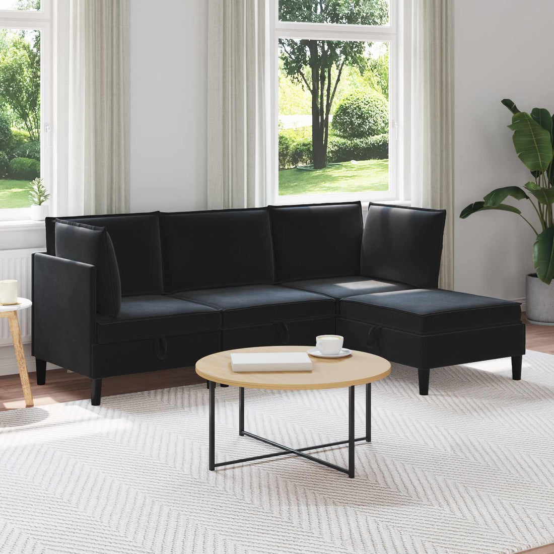 vidaXL Juego de muebles de salón 4 uds. Negro Terciopelo