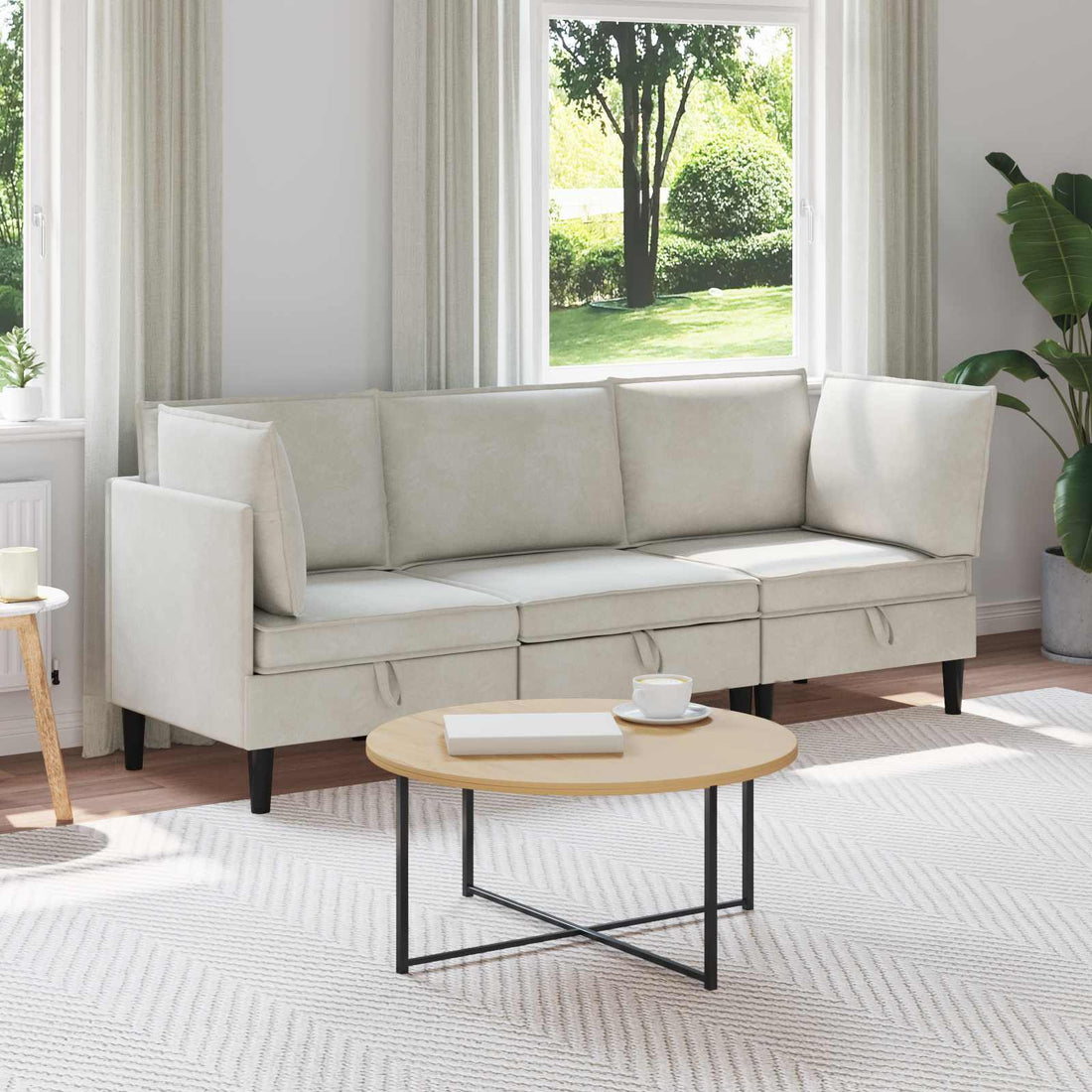 vidaXL Juego de muebles de salón 3 uds. Crema Terciopelo