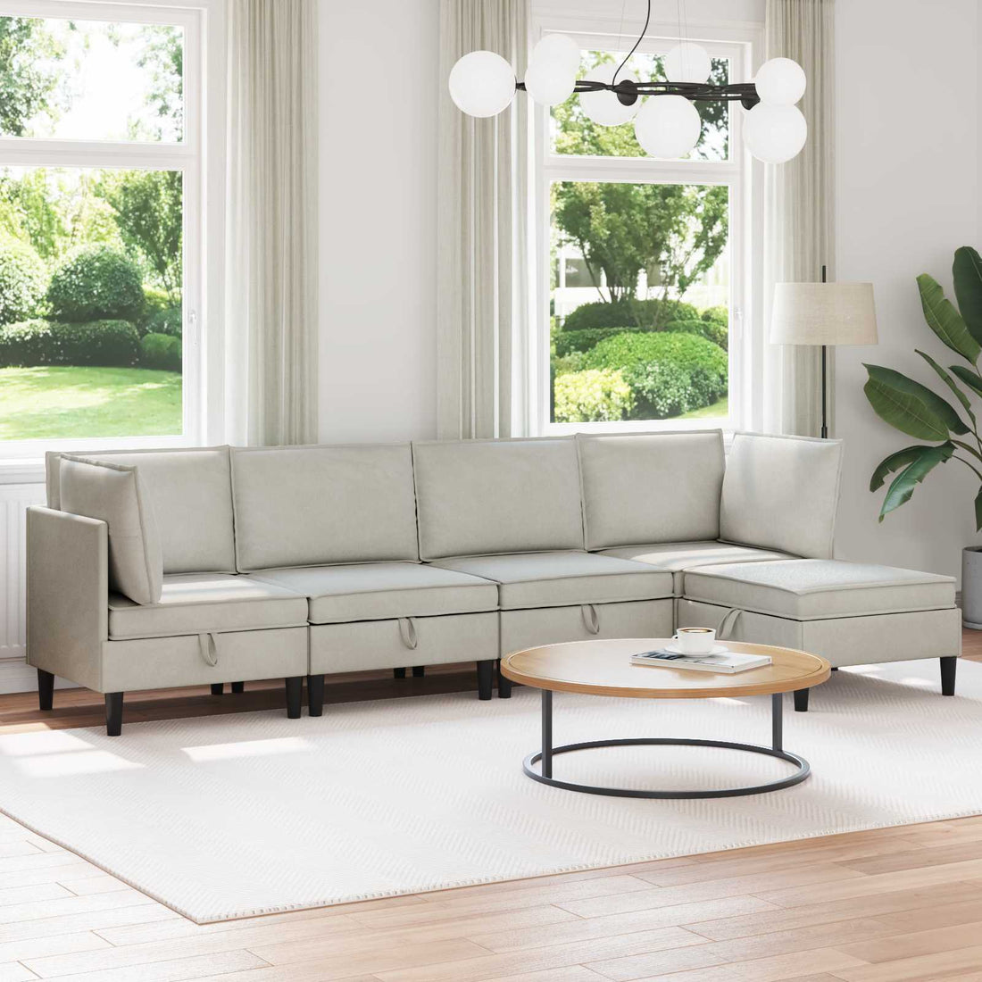vidaXL Juego de muebles de salón 5 uds. Crema Terciopelo