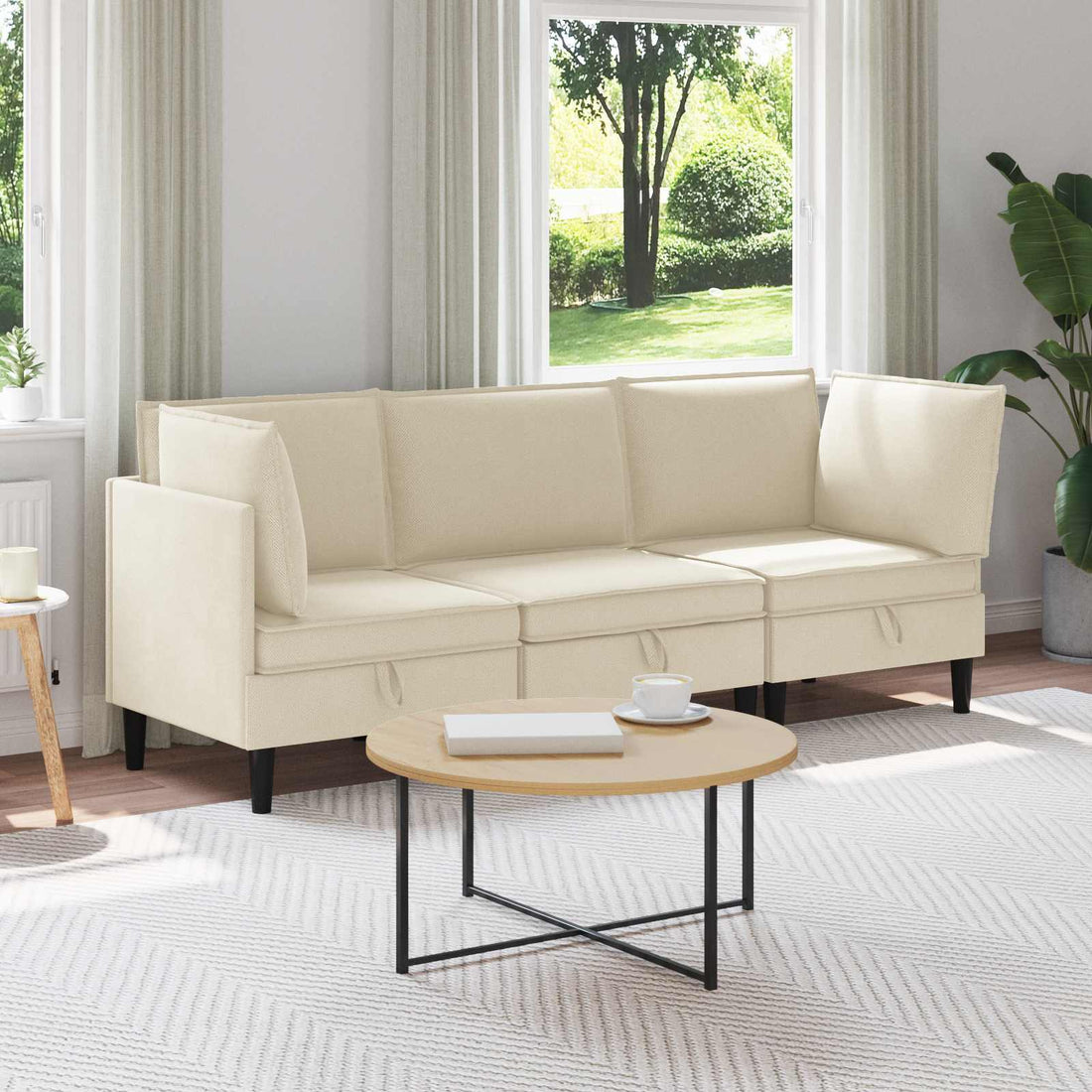 vidaXL Juego de muebles de salón 3 uds. Crema Tela