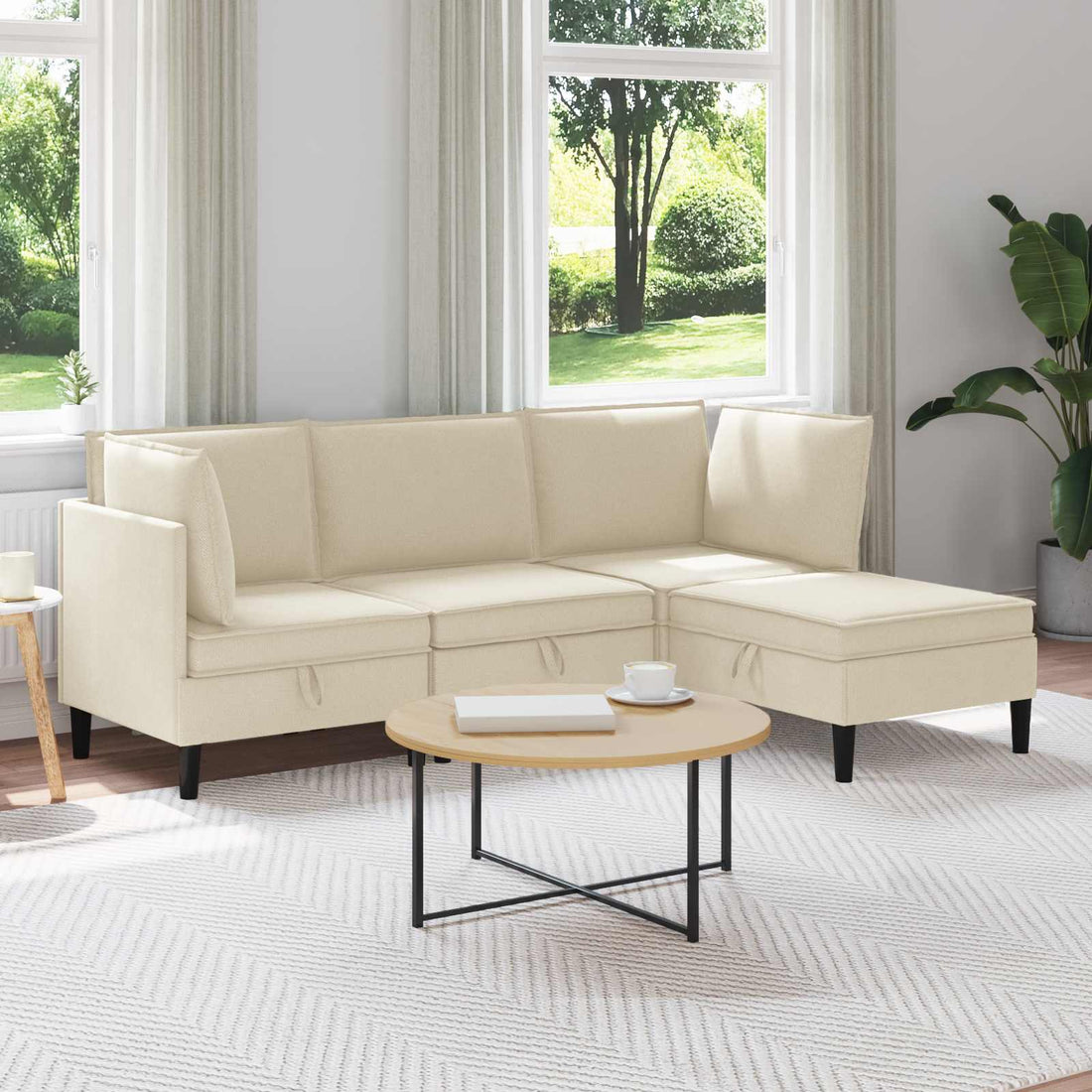 vidaXL Juego de muebles de salón 4 uds. Crema Tela