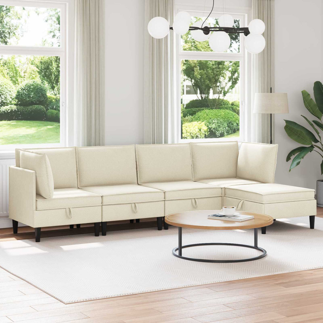 vidaXL Juego de muebles de salón 5 uds. Crema Tela