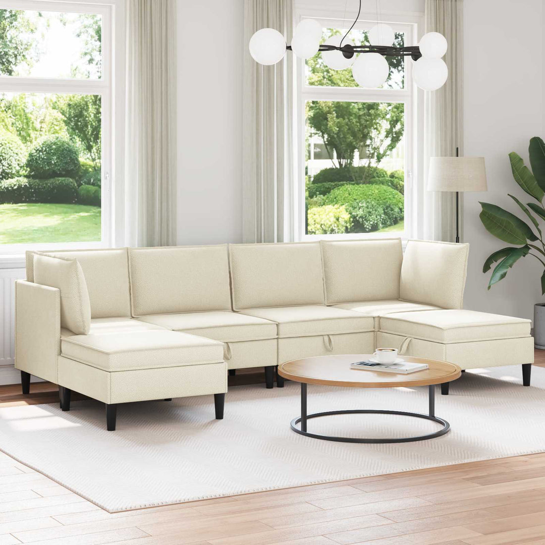 vidaXL Juego de muebles de salón 6 uds. Crema Tela
