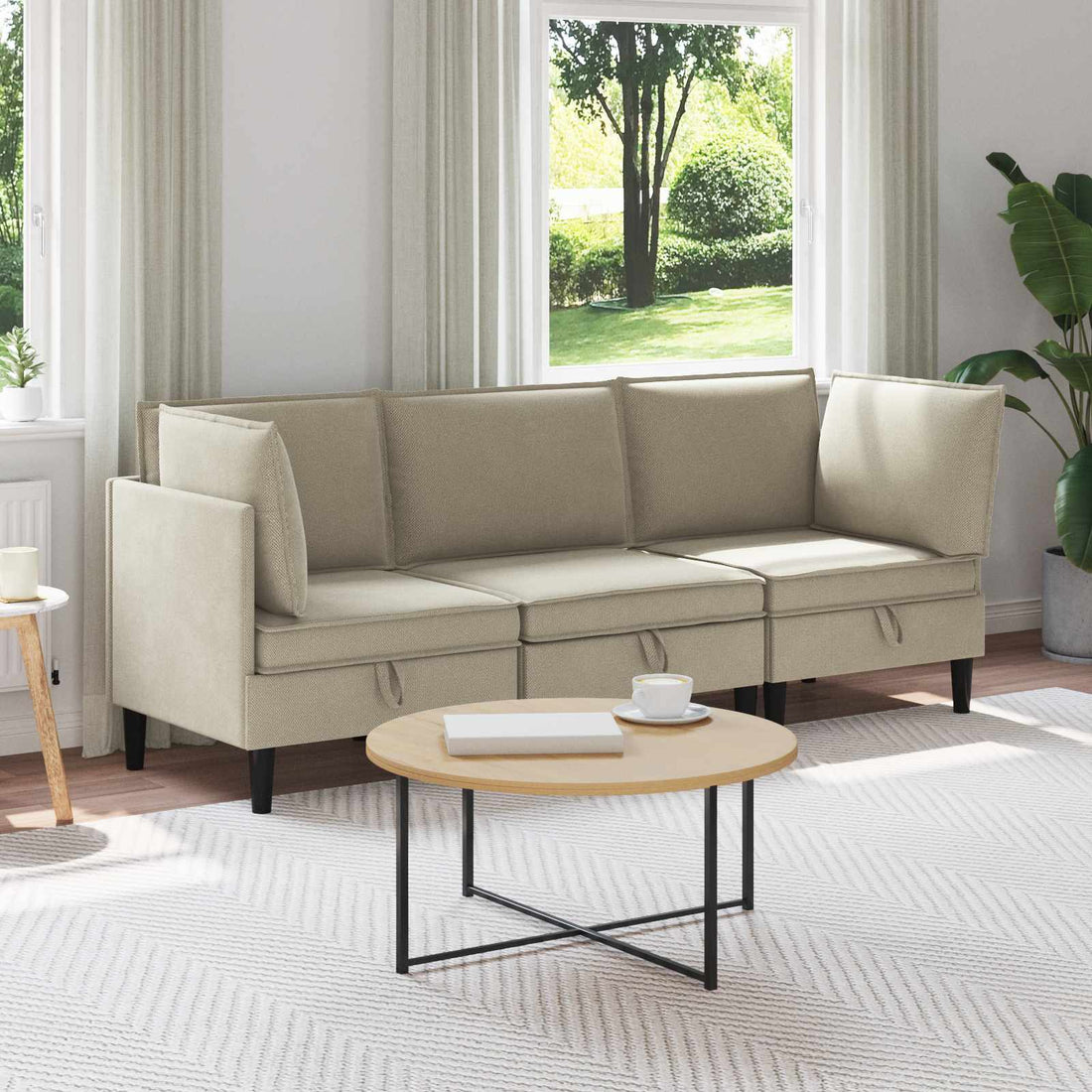 vidaXL Juego de muebles de salón 3 uds. Arena Tela