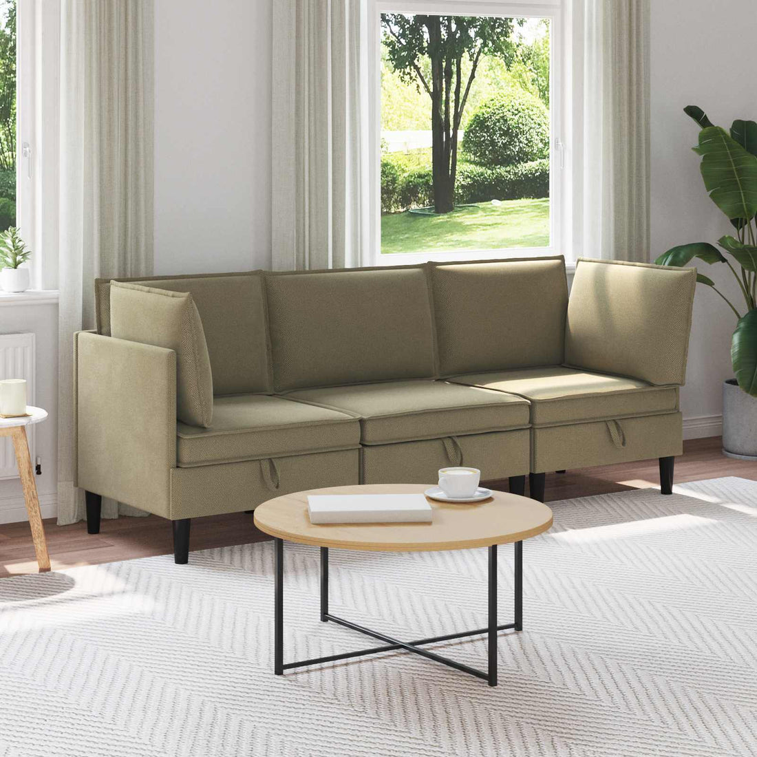 vidaXL Juego de muebles de salón 3 uds. Caqui Tela