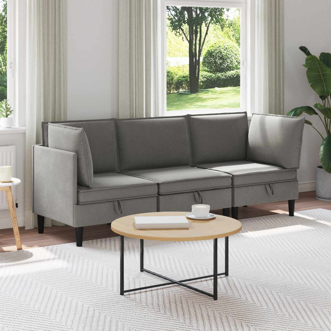 vidaXL Juego de muebles de salón 3 uds. Gris oscuro Tela