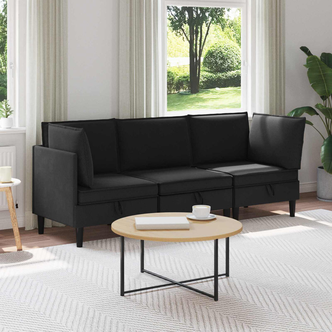 vidaXL Juego de muebles de salón 3 uds. Negro Tela