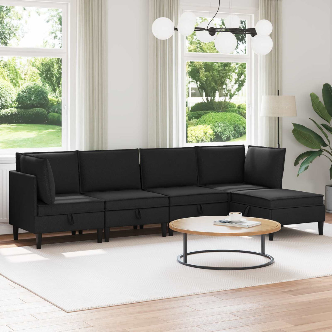 vidaXL Juego de muebles de salón 5 uds. Negro Tela