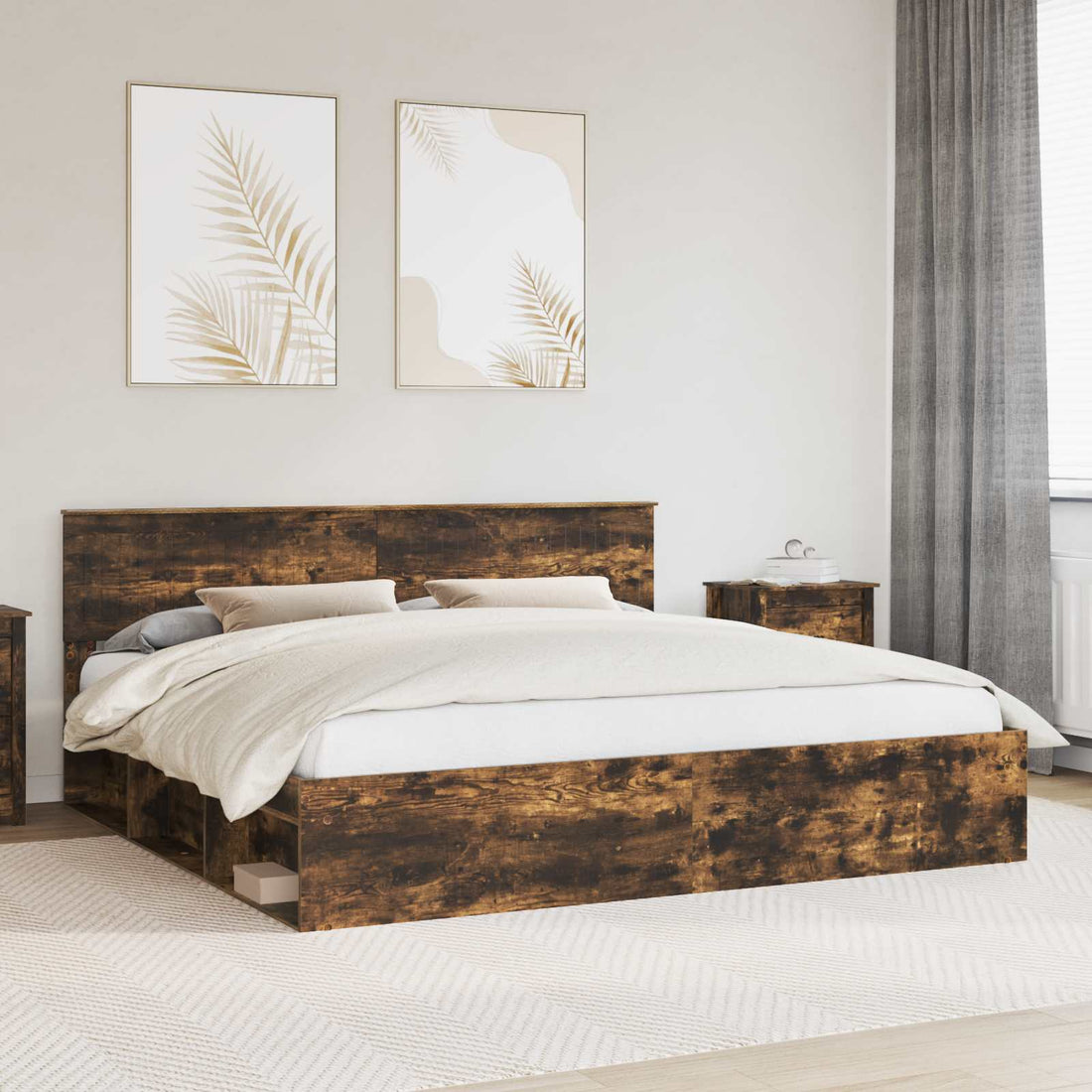 vidaXL Estructura de cama con cabecera Roble ahumado 200 x 200 cm