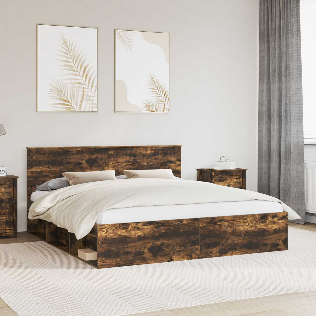 vidaXL Estructura de cama con cabecera Roble ahumado 180 x 200 cm