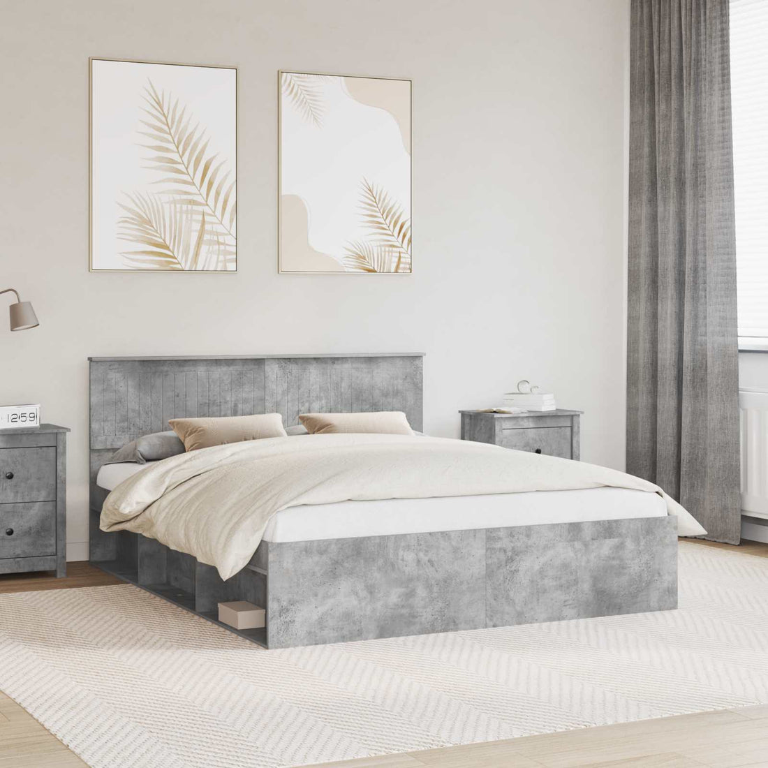 vidaXL Estructura de cama Concreto 160 x 200 cm Madera de pino macizo