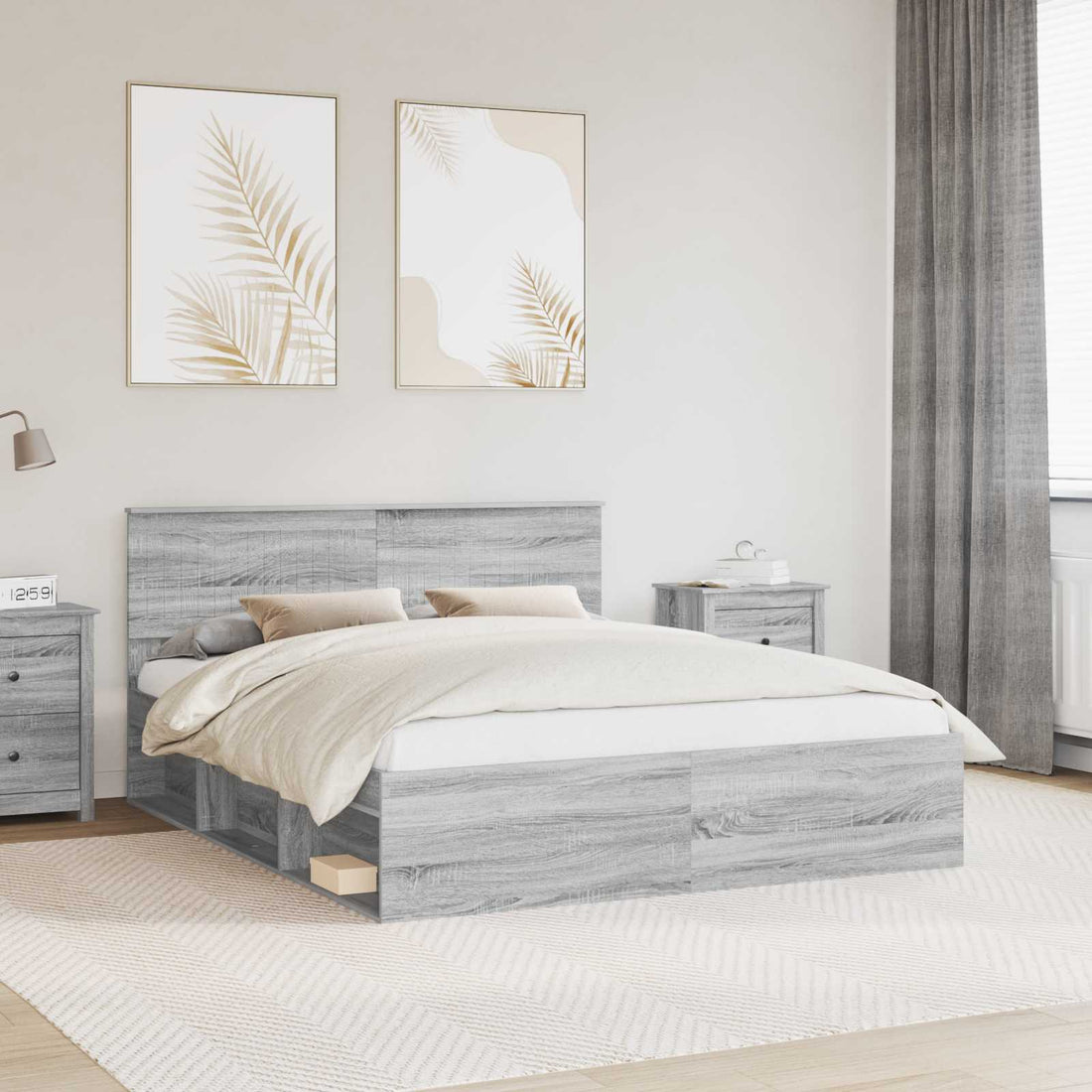 vidaXL Estructura de cama con cabecera Gris Sonoma 160 x 200 cm