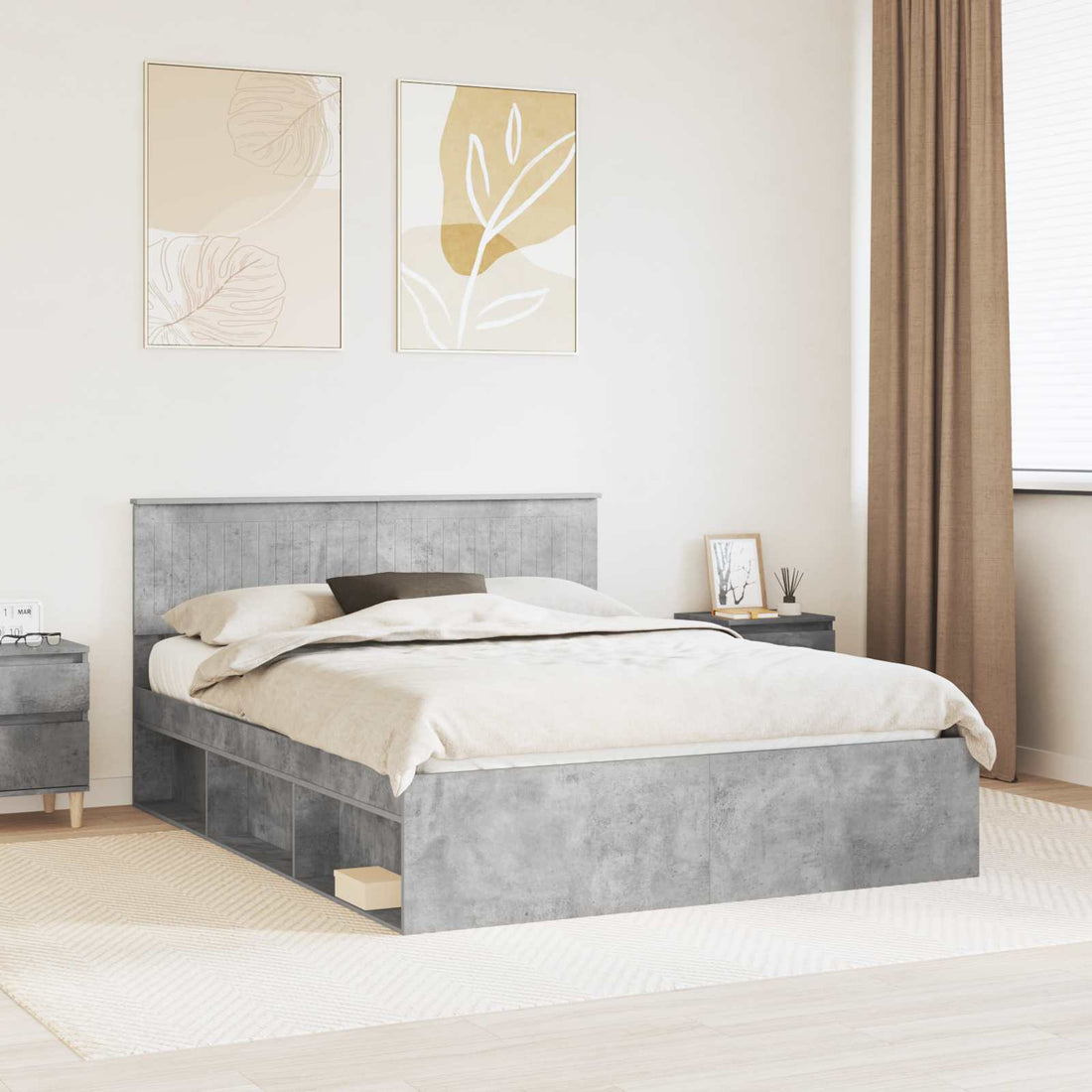 vidaXL Estructura de cama con cabecera Gris concreto 150 x 200 cm