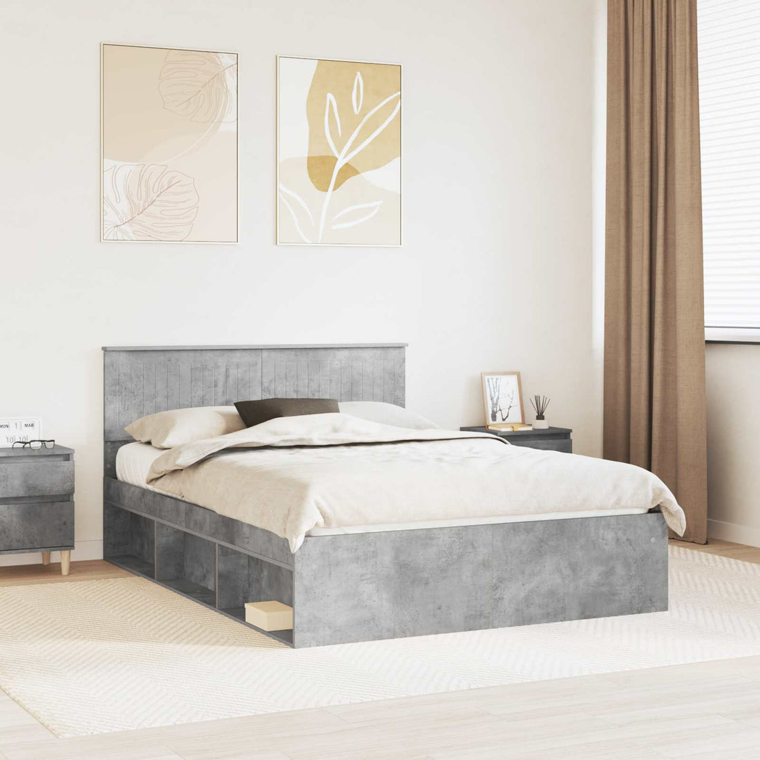 vidaXL Estructura de cama Concreto 140 x 200 cm Madera de pino macizo