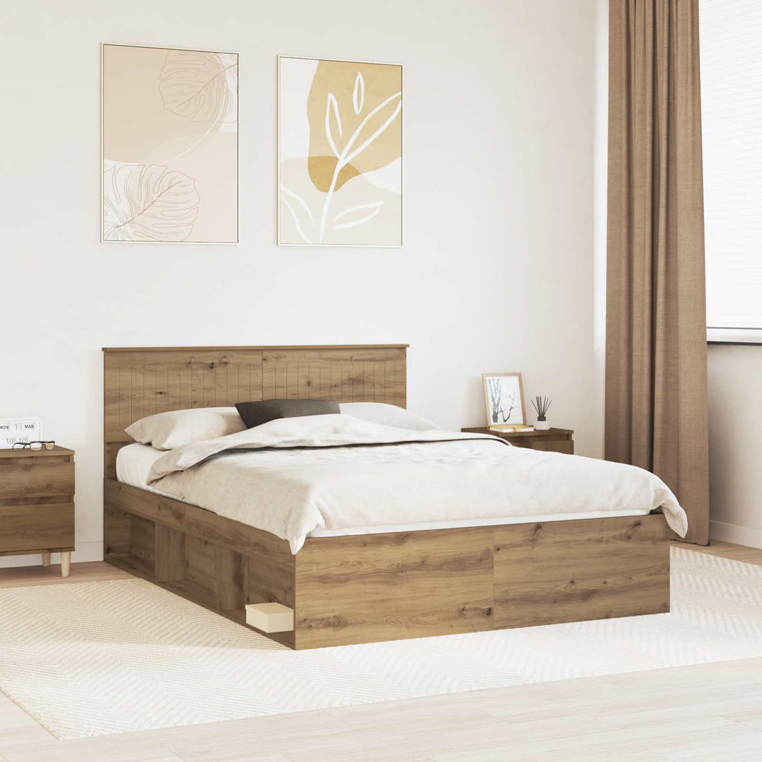 vidaXL Estructura de cama con cabecera Roble artisan 140 x 190 cm