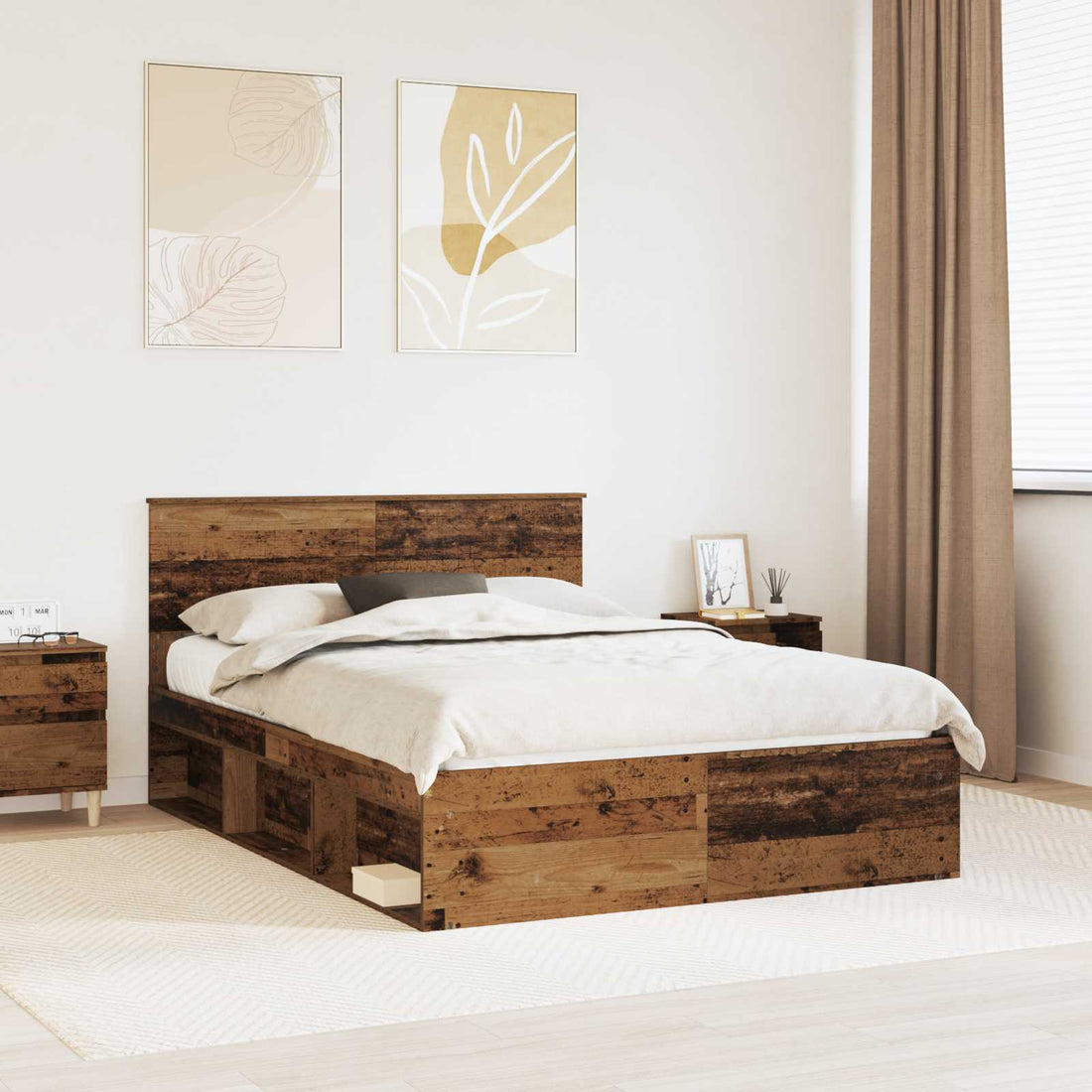 vidaXL Estructura de cama con cabecera Madera vieja 135 x 190 cm