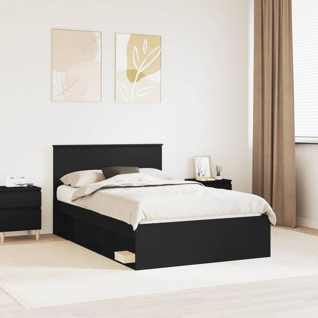 vidaXL Estructura de cama Negro 120 x 200 cm Madera de pino macizo