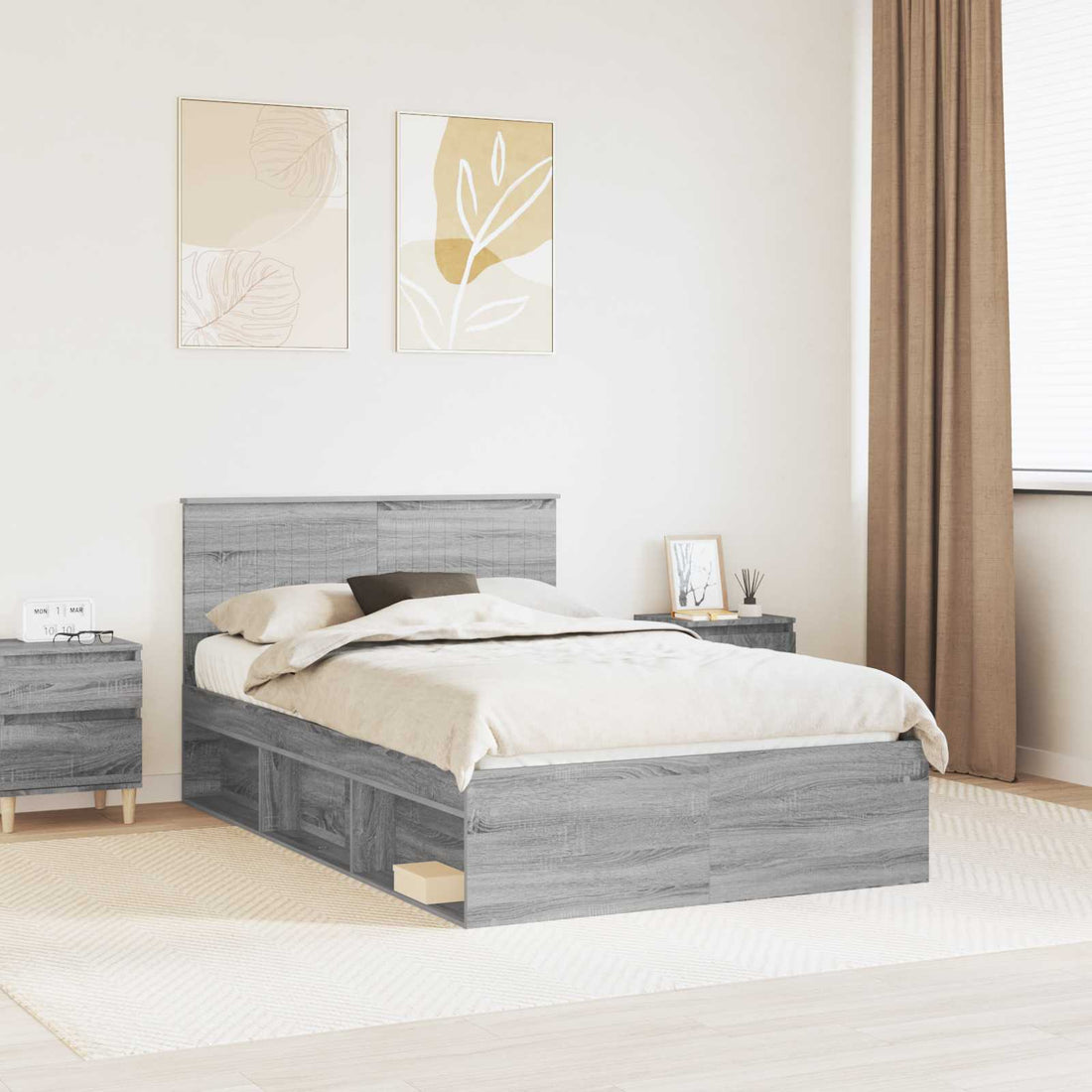 vidaXL Estructura de cama con cabecera Gris Sonoma 120 x 200 cm