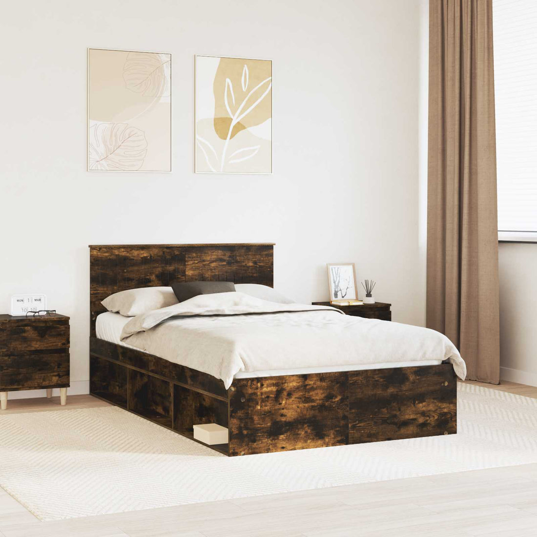 vidaXL Estructura de cama con cabecera Roble ahumado 120 x 190 cm