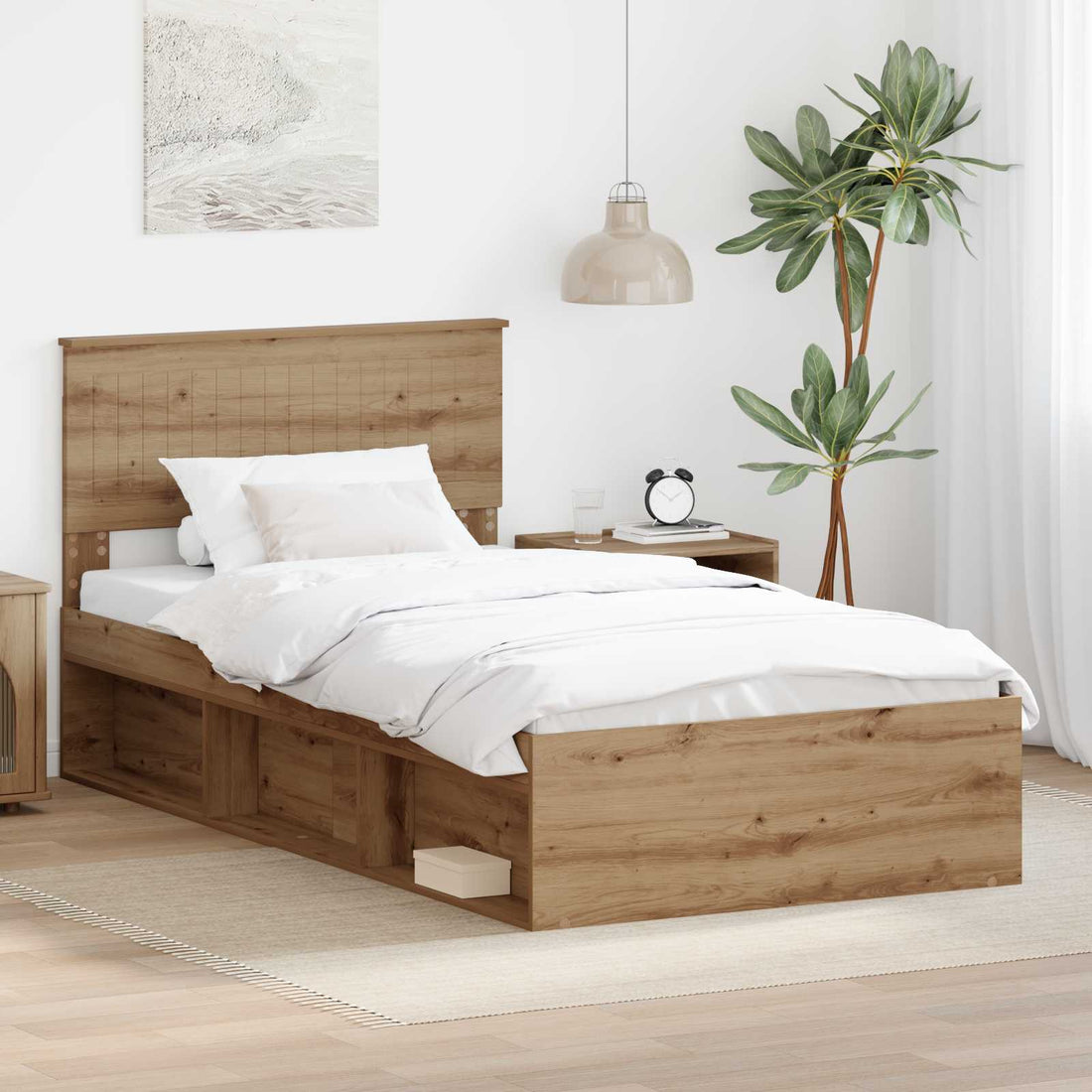 vidaXL Estructura de cama con cabecera Roble artisan 100 x 200 cm
