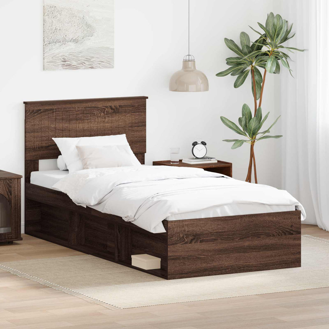 vidaXL Estructura de cama con cabecera Roble Marrón 90 x 200 cm
