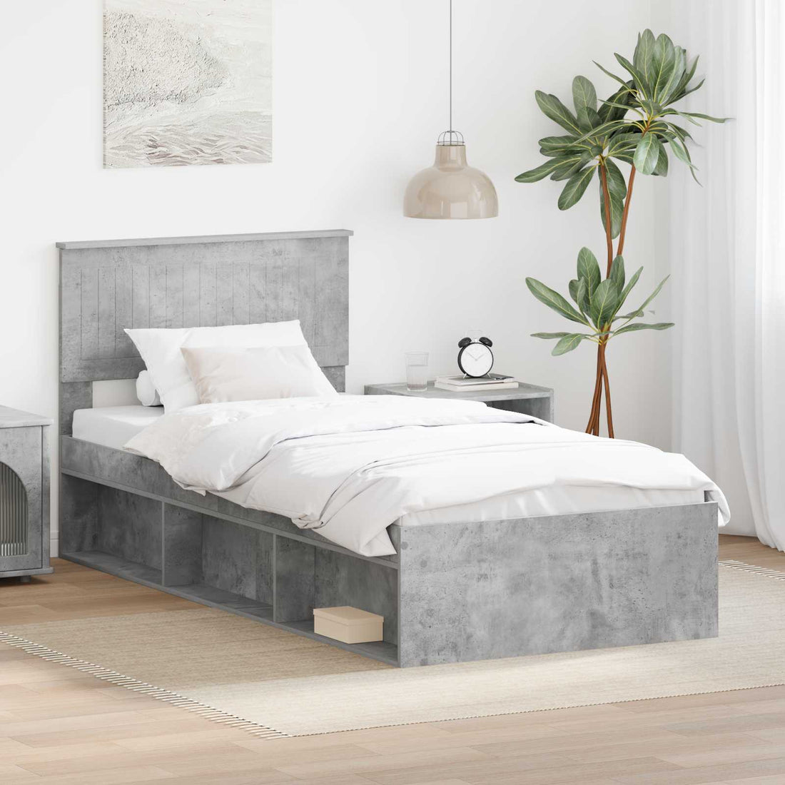 vidaXL Estructura de cama con cabecera Gris concreto 90 x 190 cm